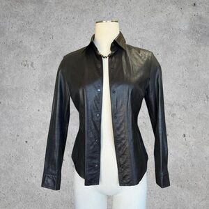Gorg Vintage Express Black Genuine Leather Snap Button Shirt Jacket- size S/M
